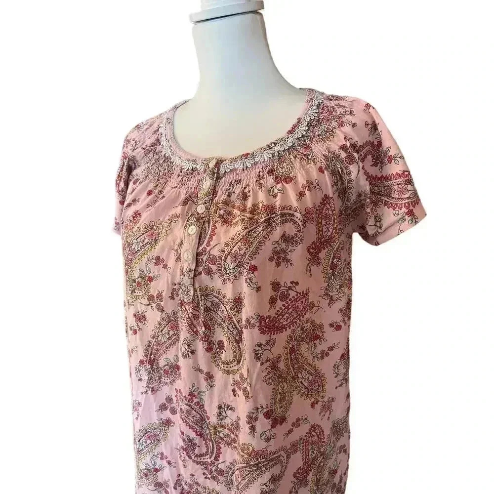 Aria Collection nightgown pink paisley 100% cotton size medium - Picture 3 of 9